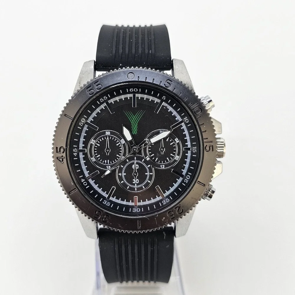 Men's Analog Watch 46MM Black Dial Black Plastic Bands New Battery